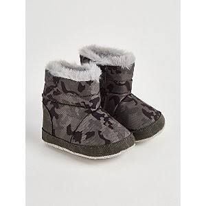 Grey Camouflage Print Fur Lined  Snow Boots