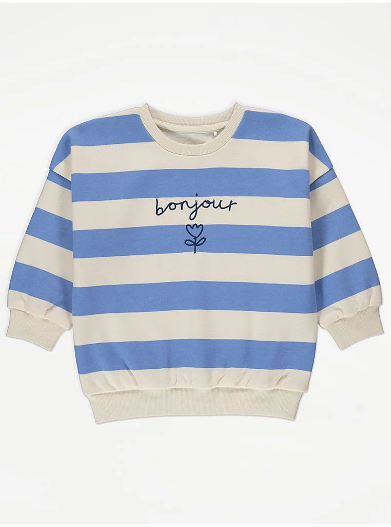 Blue Stripe Bonjour Sweatshirt