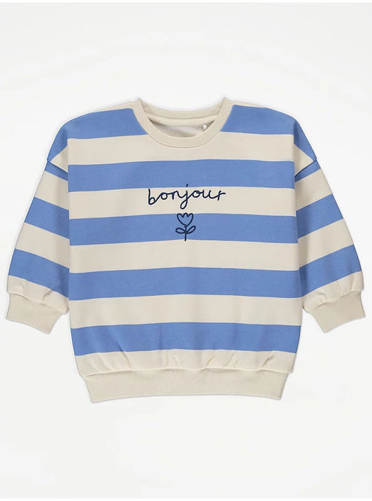 Blue Stripe Bonjour Sweatshirt