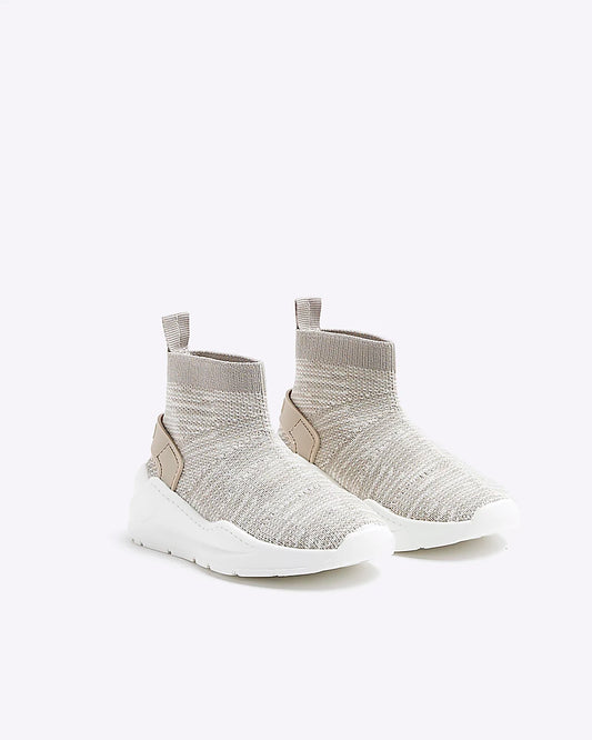 Mini Boys Stone Knit High Top Sock Trainers