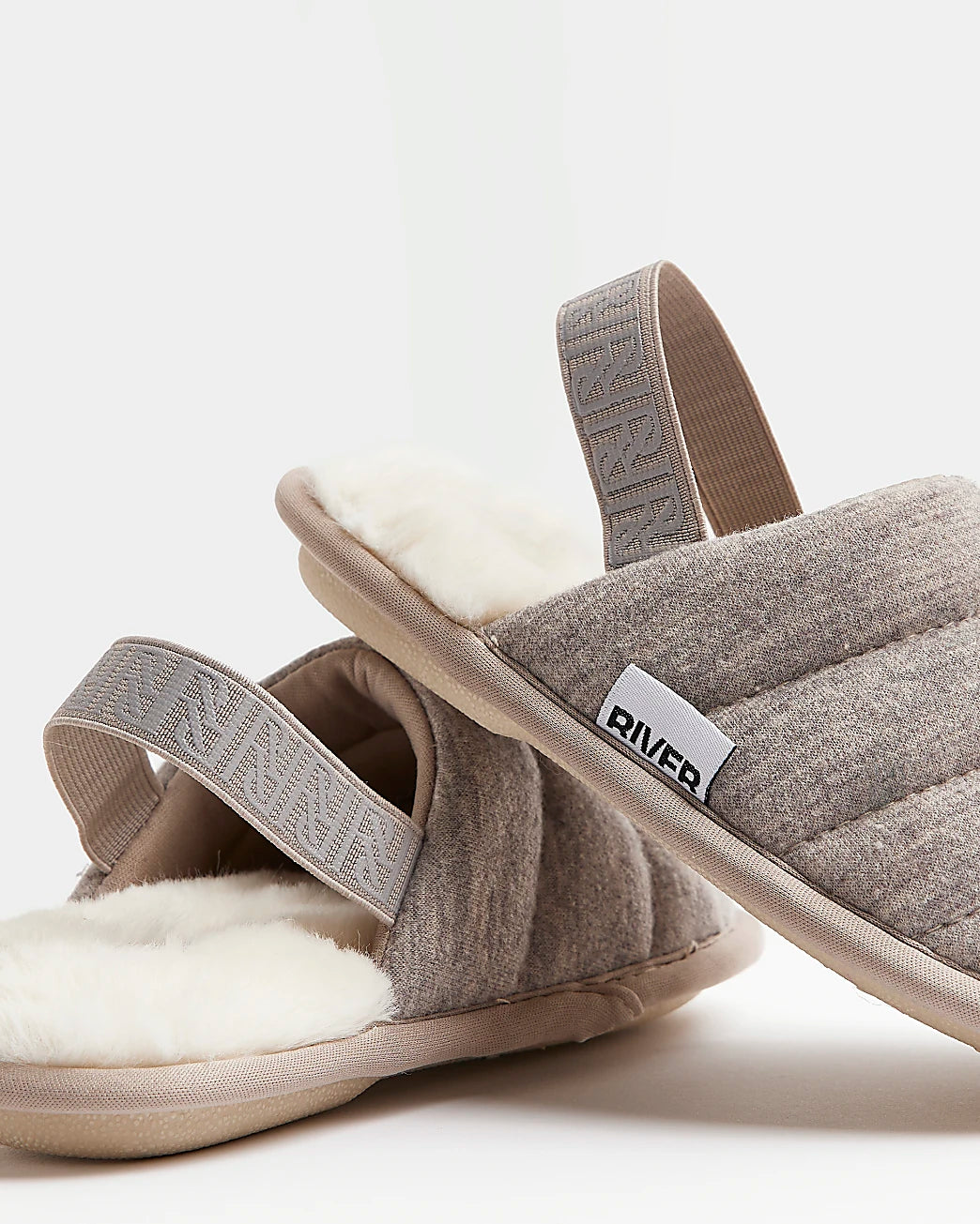 Boys Beige Quilted Fleece Slippers