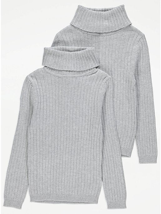 Light Grey Roll Neck Ribbed Jumpers 2 Pack