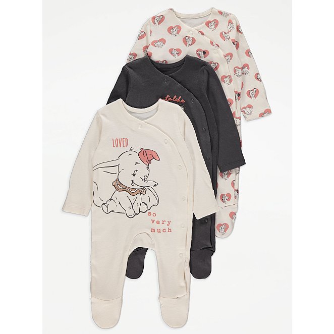 Disney Dumbo Character Print Sleepsuits 3 Pack