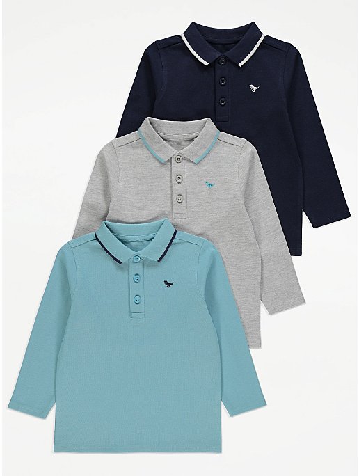 Plain Long Sleeve Polo Shirts 3 Pack