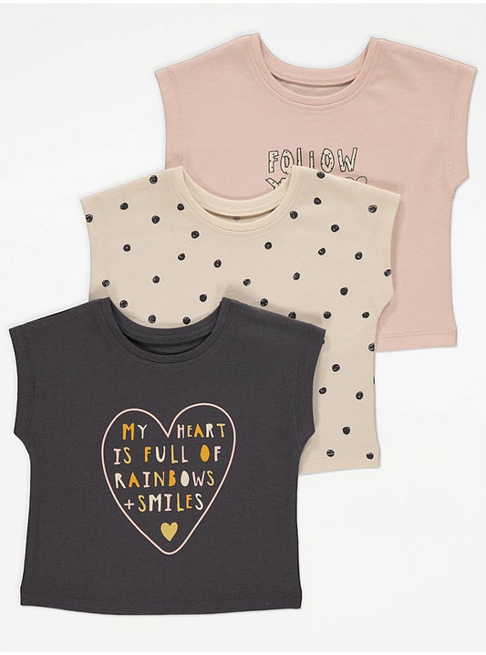 Assorted Follow Your Dreams Heart Jersey Tops 3 Pack