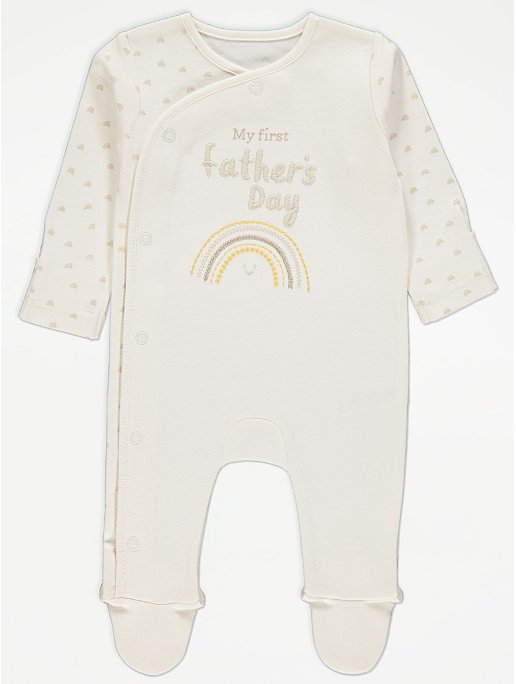 Neutral First Father’s Day Slogan Print Sleepsuit