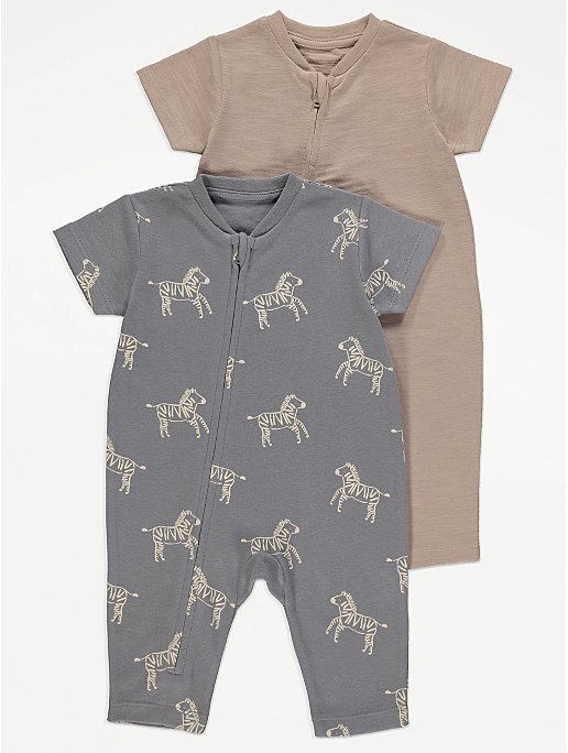 Grey Zebra Print Short Sleeve Romper 2 Pack