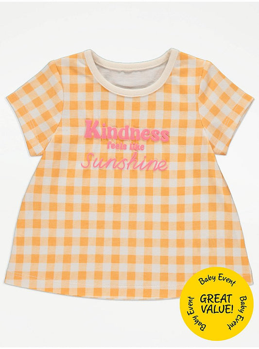 Orange Gingham Kindness Slogan T-Shirt
