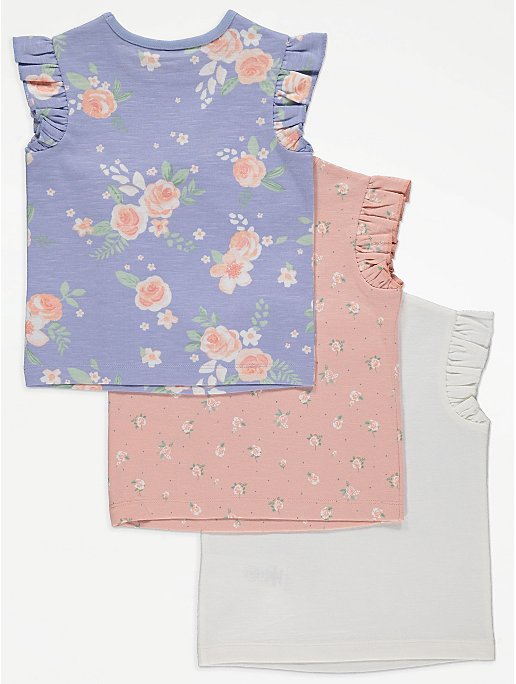 Floral Frill Sleeve Tops 3 Pack