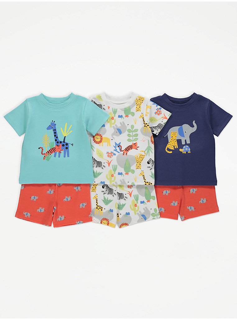 Bright Safari Animal Short Pyjamas 3 Pack