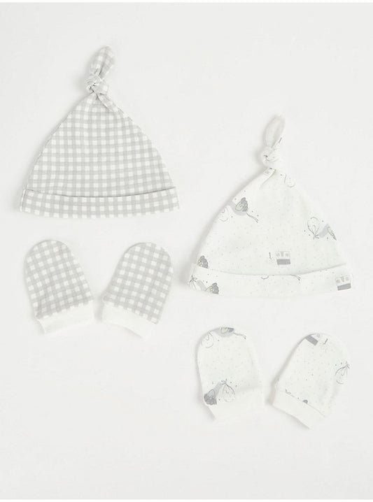 White Stork Hat and Mittens Set 2 Pack