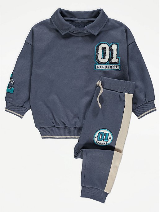 Blue Legend Collared Sweatshirt and Joggers Outfit