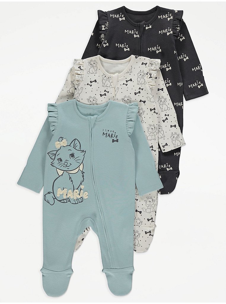 Disney Aristocats Marie Frill Zip Sleepsuits 3 Pack