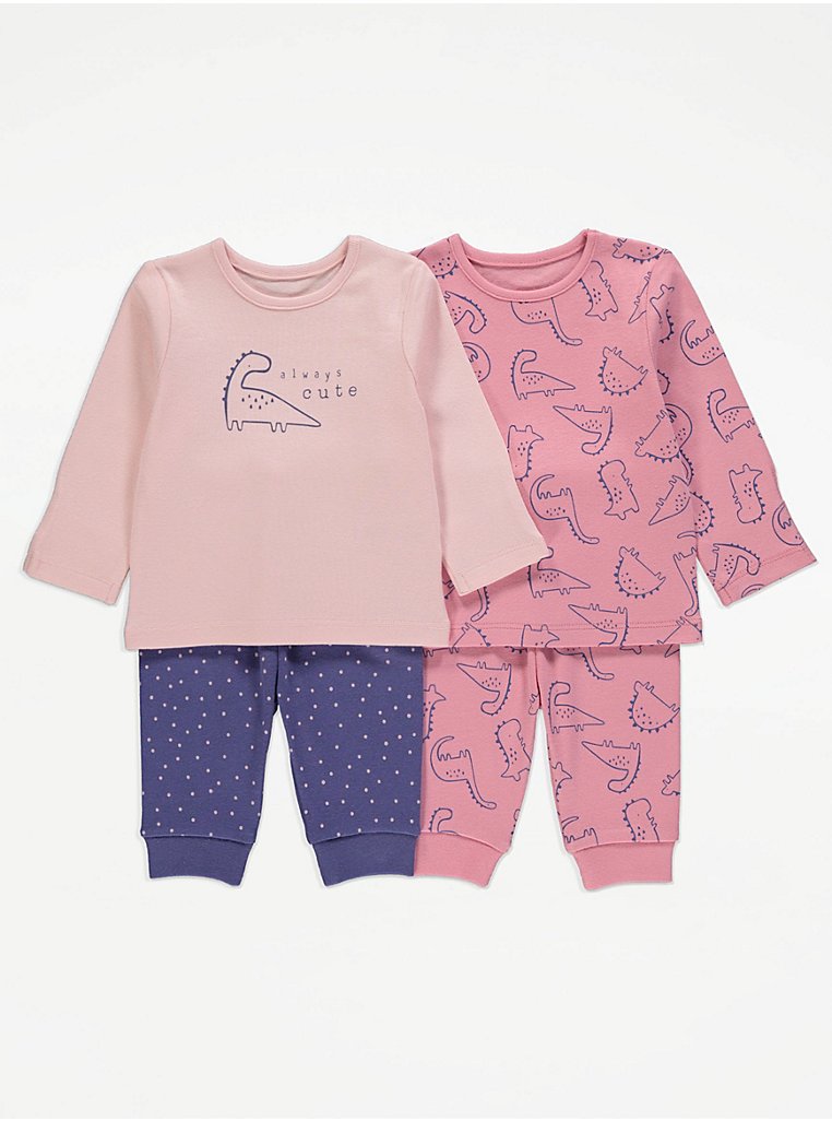 Pink Dinosaur Long Sleeve Pyjamas 2 Pack