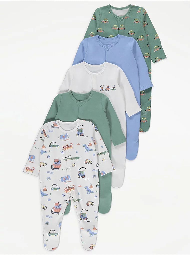 Vehicle Animal Sleepsuits 5 Pack