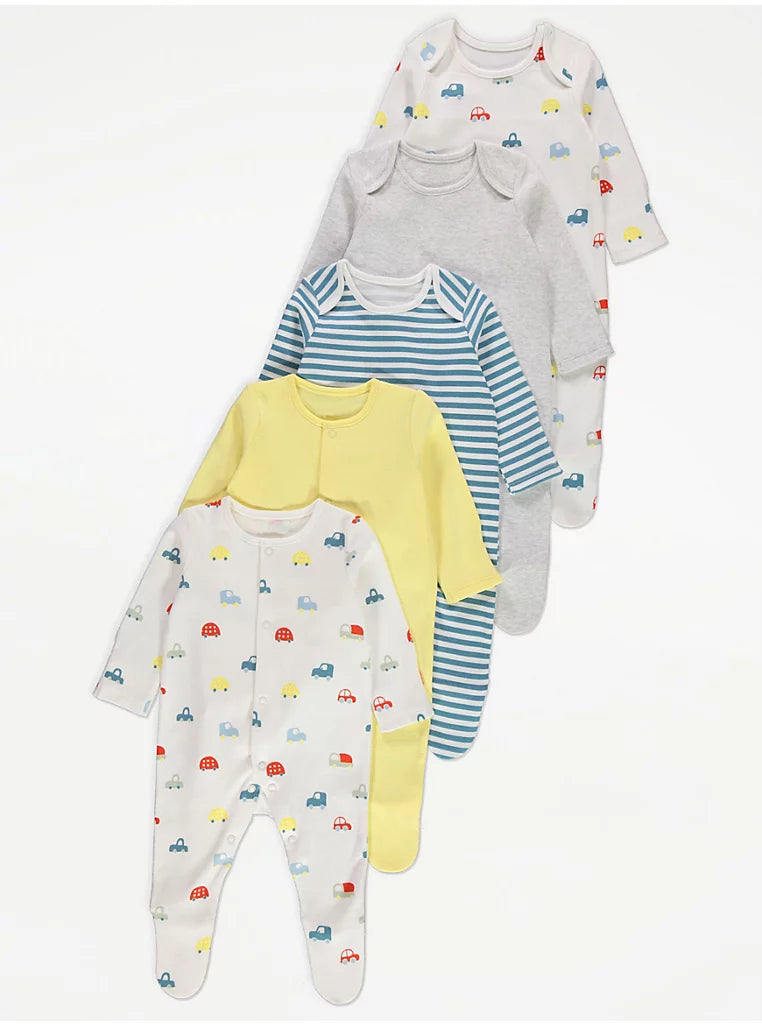 Car Stripe Sleepsuits 5 Pack