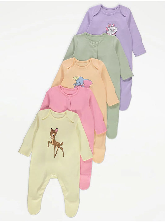 Disney Characters Pastel Sleepsuits 5 Pack