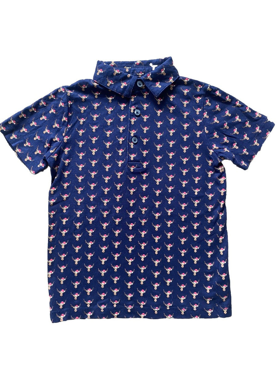 Next Christmas Regular Fit navy reindeer polo shirt.