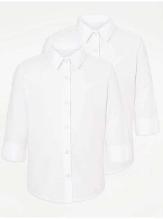 Girls White 3/4 Sleeve School Shirt 2 Pack