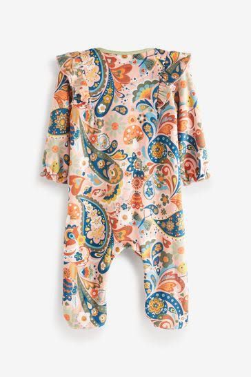 Paisley Velour Baby Sleepsuit And Turban Hat