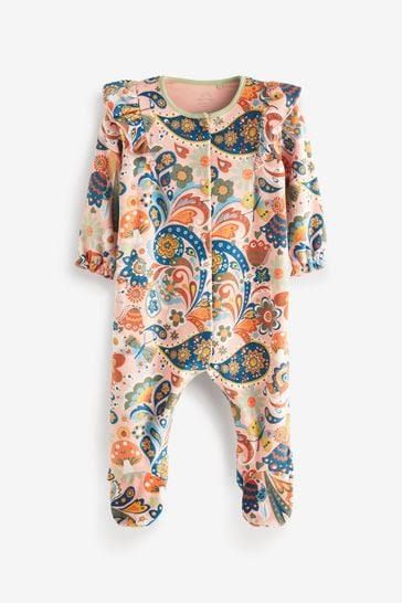 Paisley Velour Baby Sleepsuit And Turban Hat