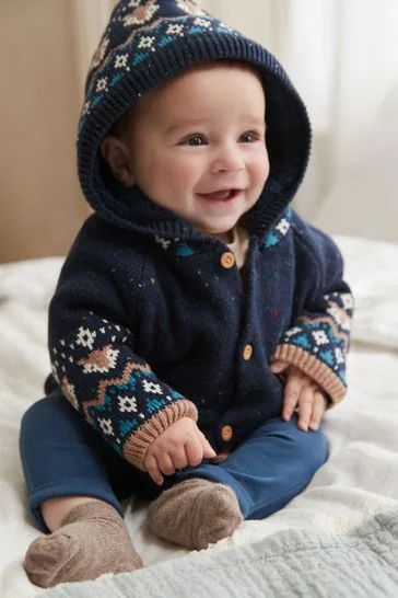 Navy Hooded Baby Fleece Lined Cardigan