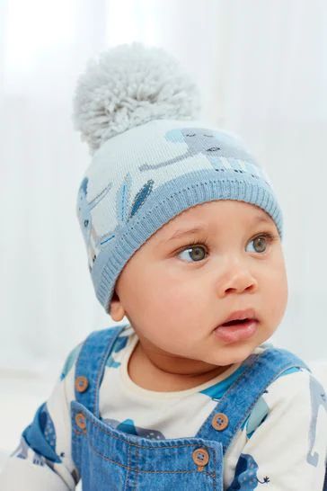 Baby Pale Blue Knitted Pom Hat