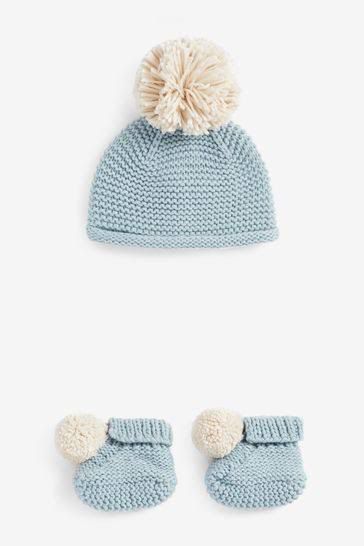 Blue Knitted Baby Hat And Booties