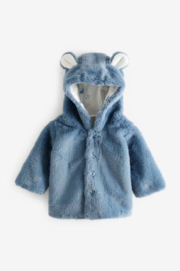 Blue Hooded Ears Cosy Button-Up Baby Jacket