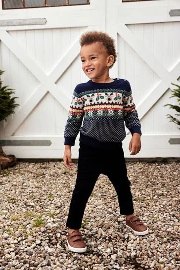 Navy Blue Kids Fairisle Pattern Jumper