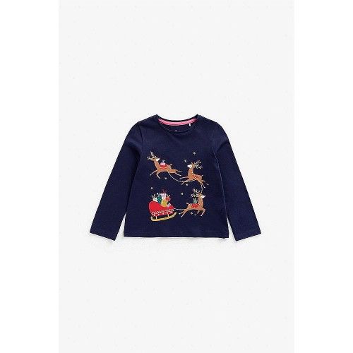 Navy Reindeer Long Sleeve T-Shirt