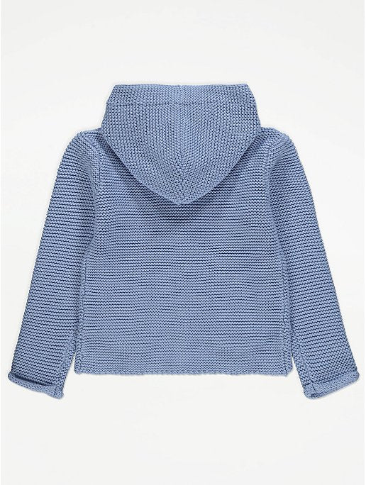 Blue Hooded Knitted Cardigan