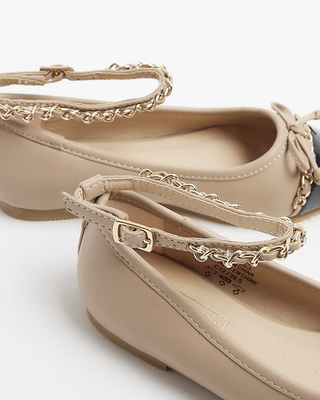 Girls Beige Chain Ankle Strap Ballet Shoes