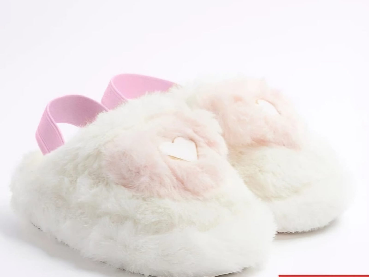 Mini Girls Cream Faux Fur Heart Mule Slippers