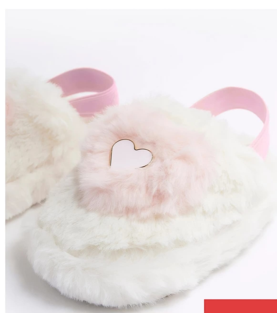 Mini Girls Cream Faux Fur Heart Mule Slippers