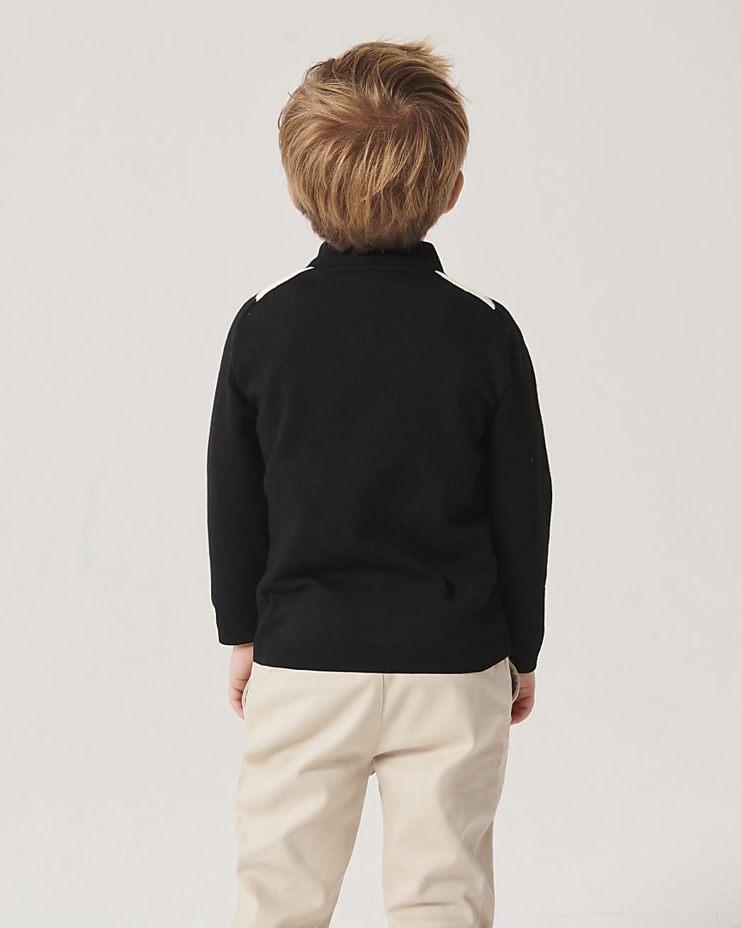 Mini Boys Black Colour Block Zip Polo Top