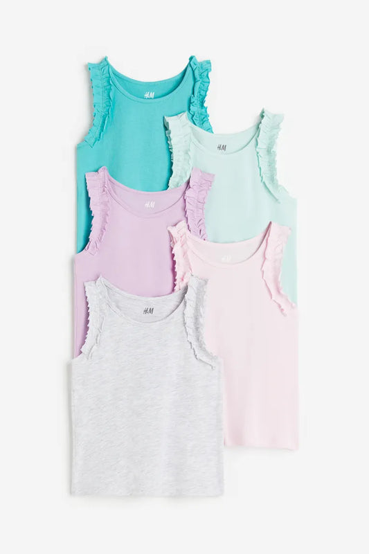 Turquoise/Lilac 5-pack frill-trimmed tops