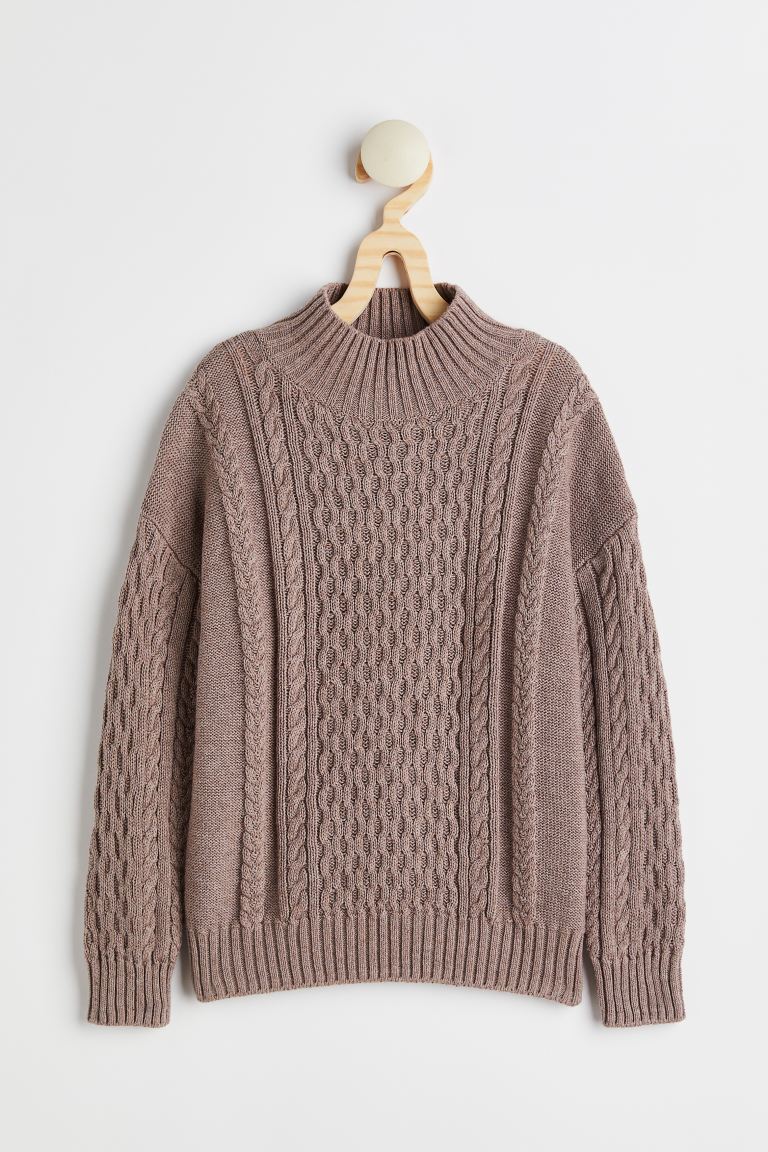 Beige Cable-knit turtleneck jumper