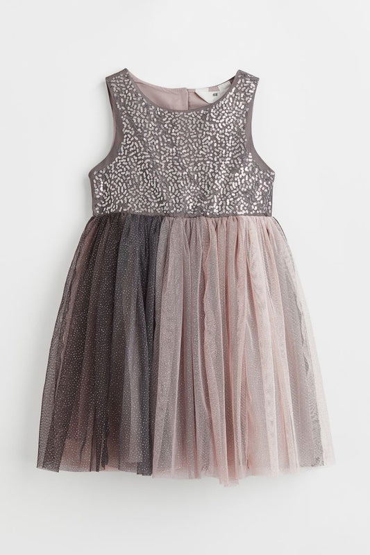Grey/Silver-coloured Sequined tulle dress