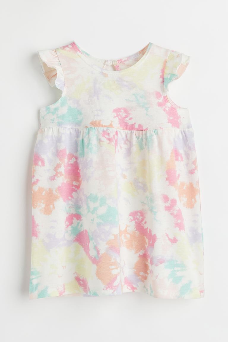 Patterned Flounce-trimmed jersey dress