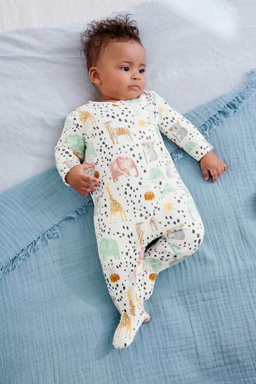 Pastel Safari Fleece Lined Baby Sleepsuit