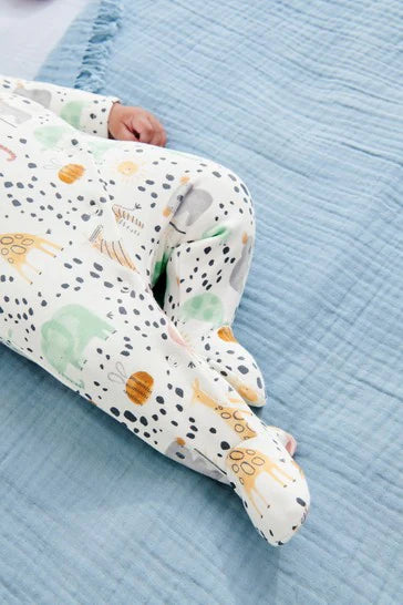Pastel Safari Fleece Lined Baby Sleepsuit