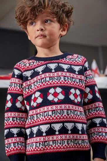 Blue Football Fairisle Pattern Crew Jumper