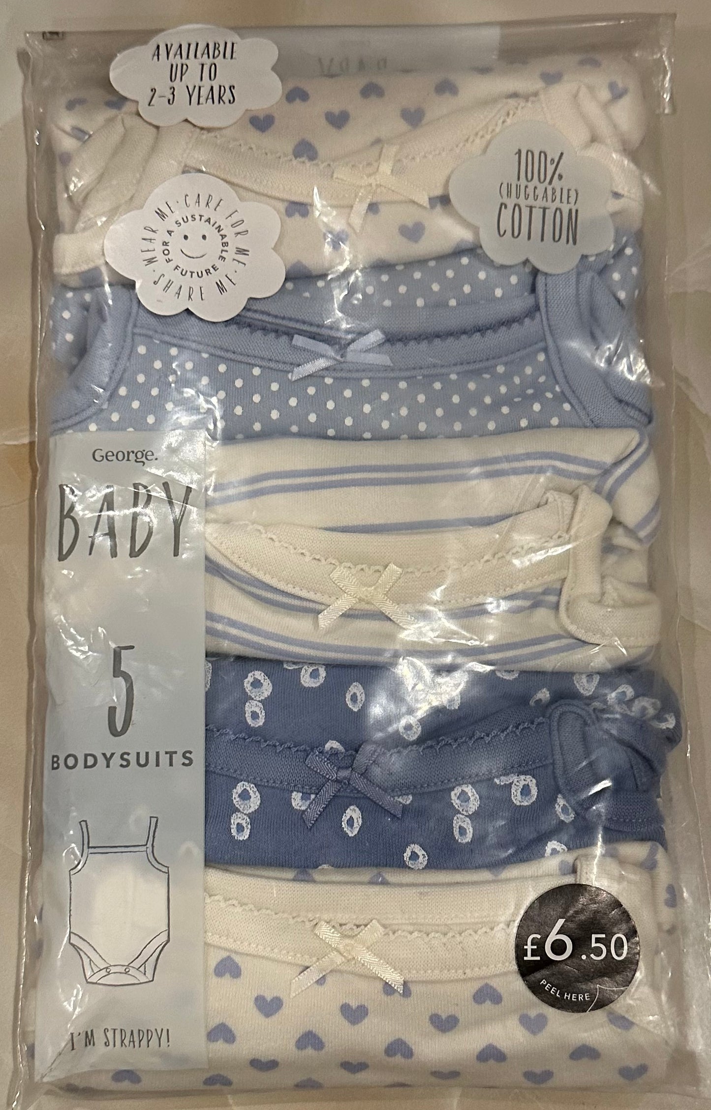 Pack of 5 blue cami-bodysuits