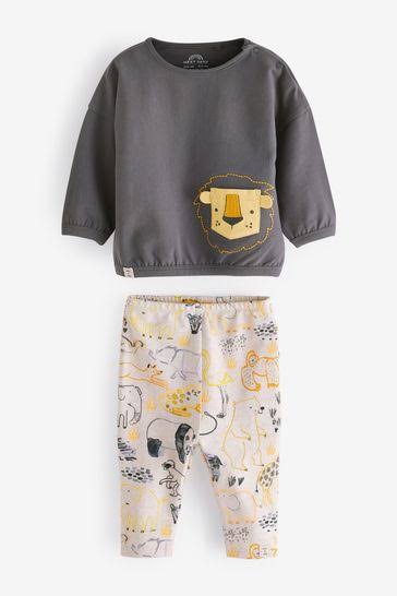 Grey Mono Lion Oversized T-Shirt And Leggings Baby Set