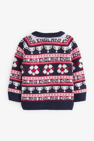 Blue Football Fairisle Pattern Crew Jumper