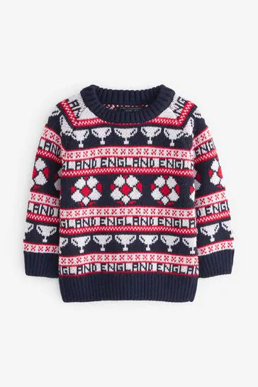 Blue Football Fairisle Pattern Crew Jumper