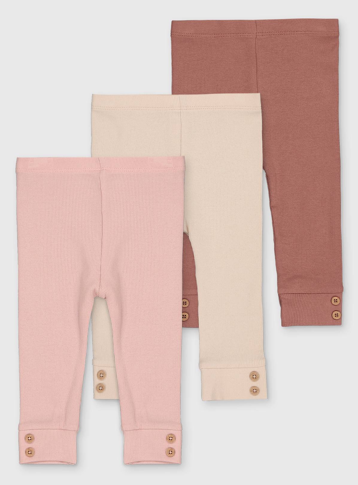 Pink & Cream Ribbed Leggings 3 Pack