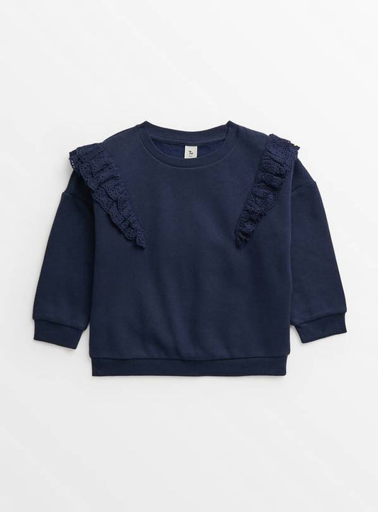 Navy Broderie Collar Top