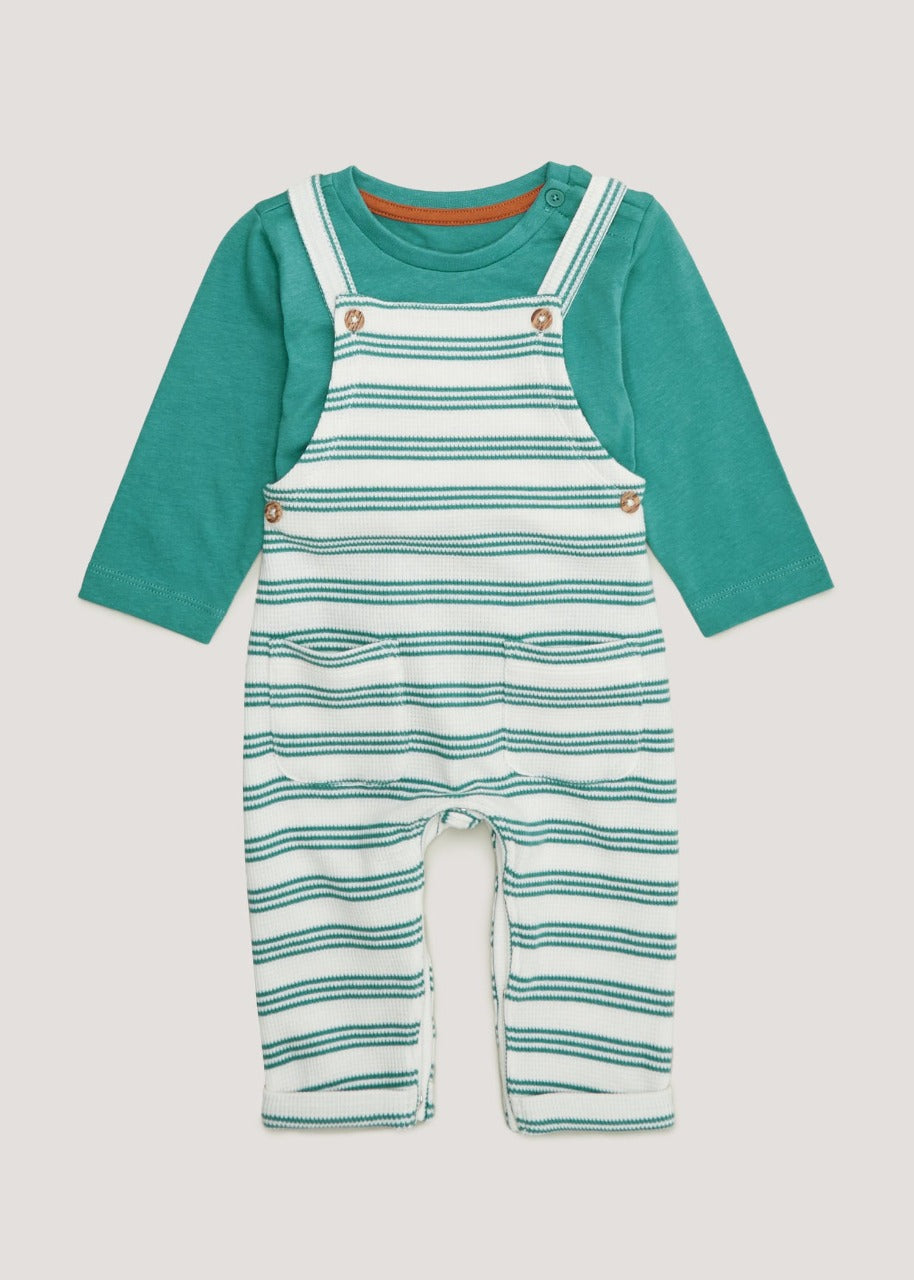 Unisex Green Waffle Dungaree Set